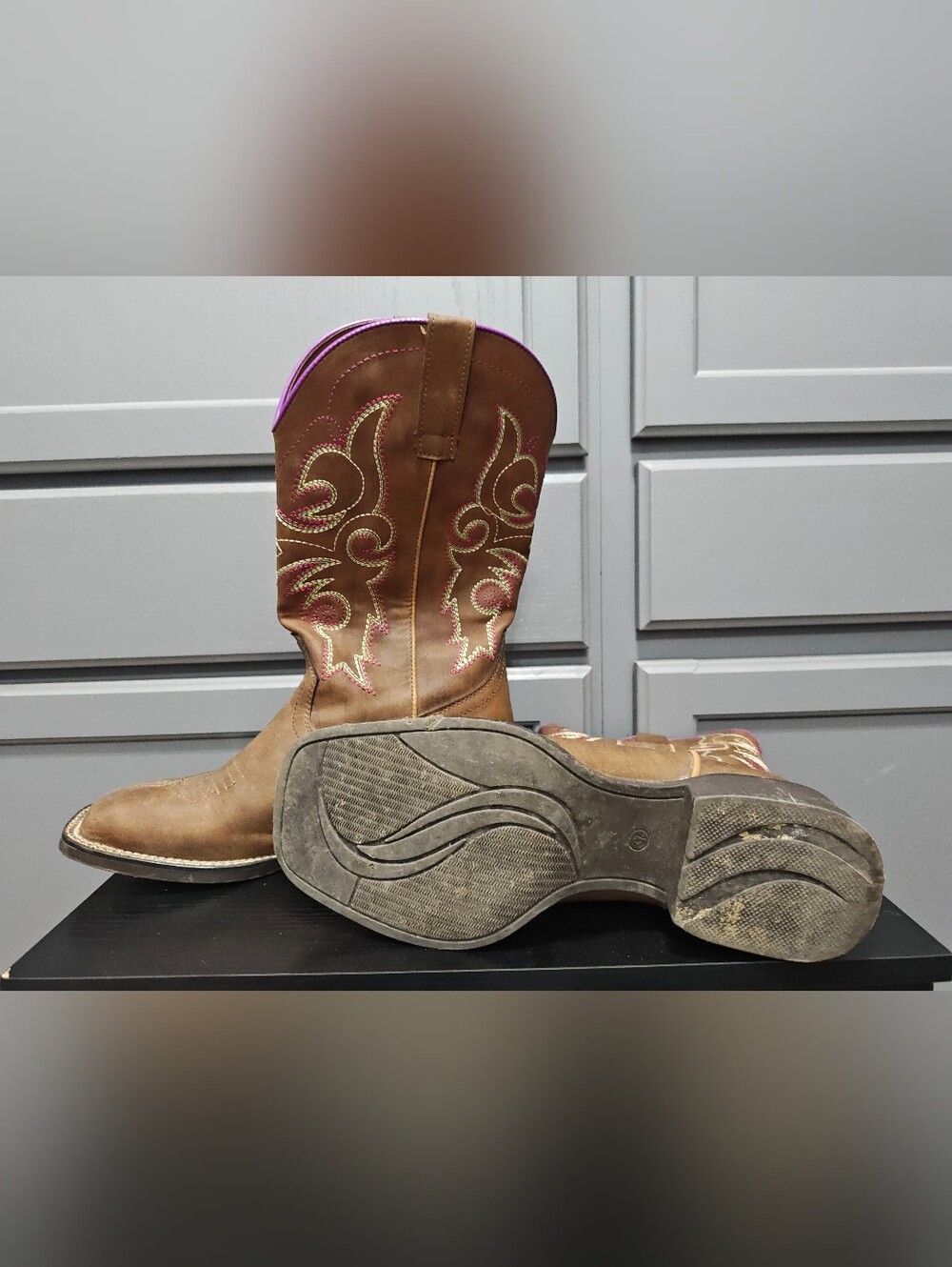 Brown Western Boots with Pink Accent - Men